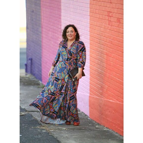 Seven X Melissa McCarthy Colorful Wrap High Low Maxi Dress Sz 1X Art to Wear - Picture 1 of 14